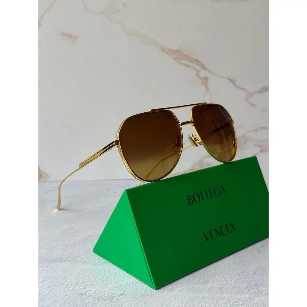 Bottega Veneta BV1465S Light Ribbon Aviator Gold Mirror Sunglasses